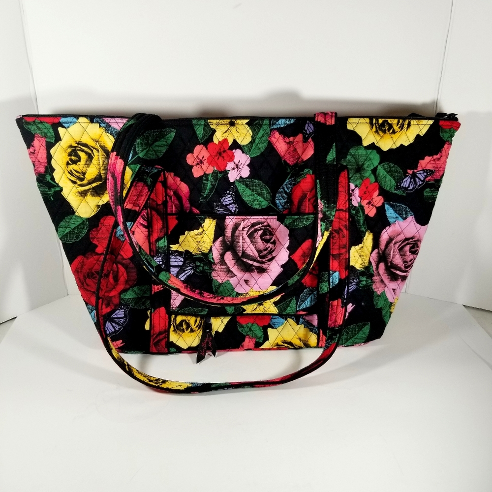 Vera Bradley Havana Rose Large Tote Bag Zip Close Side And Interior Pockets